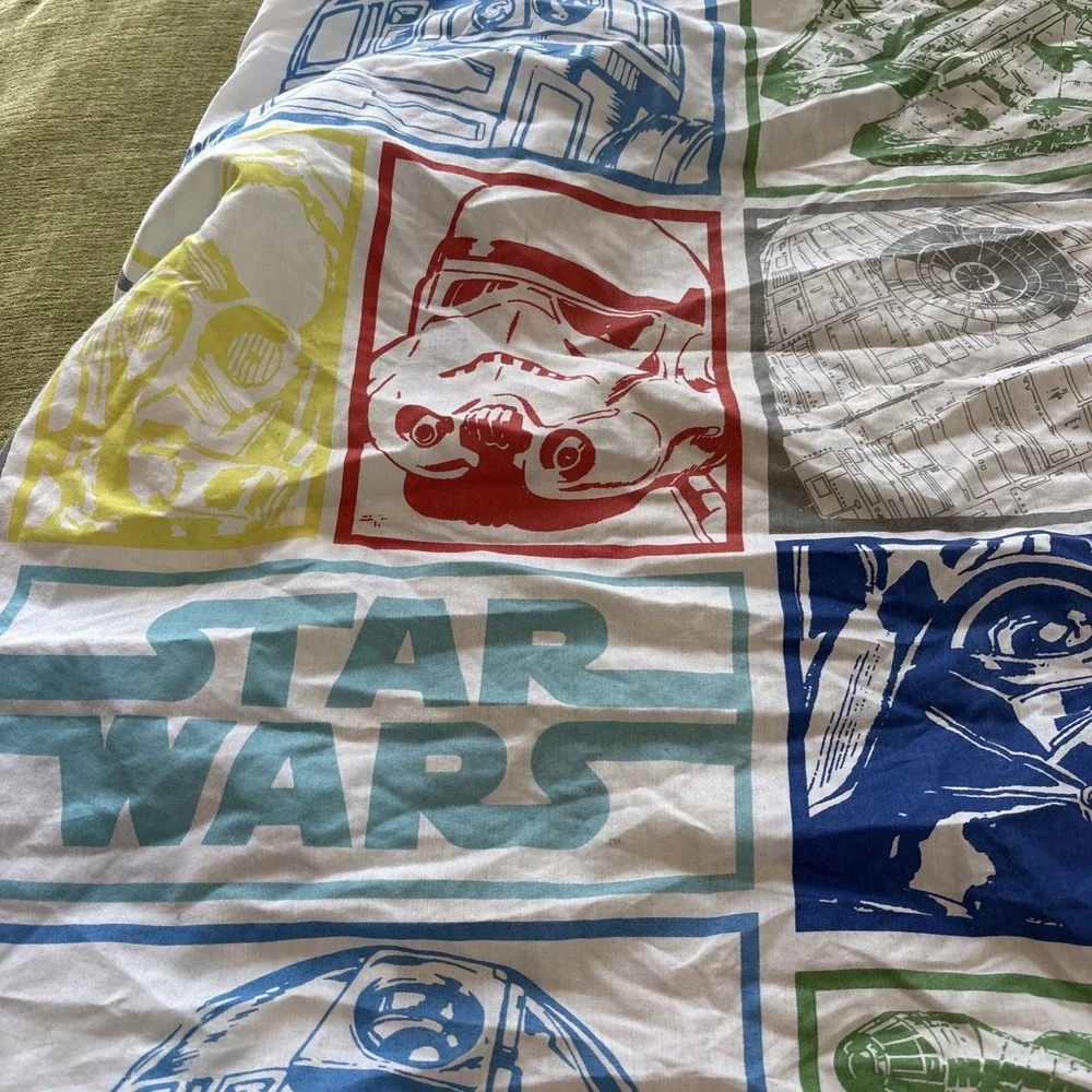 Vintage Star Wars Twin‎ Fitted Sheet Stamps Cotton Blend Darth C-3PO R2D2 Yoda